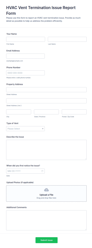 HVAC Vent Termination Issue Report Form Template