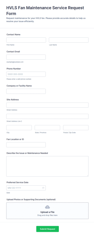 HVLS Fan Maintenance Service Request Form Template