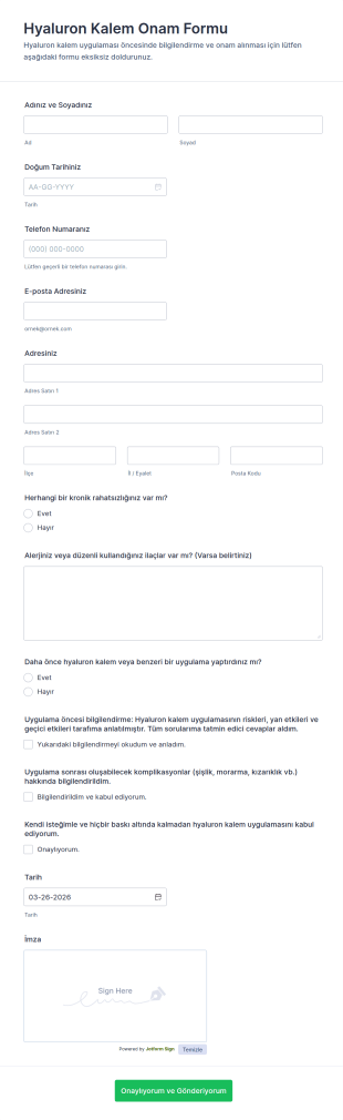 Hyaluron Kalem Onam Form Şablonu