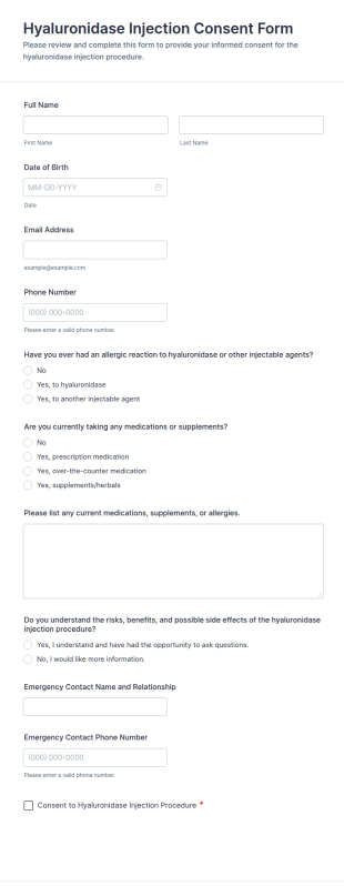 Hyaluronidase Injection Consent Form Template