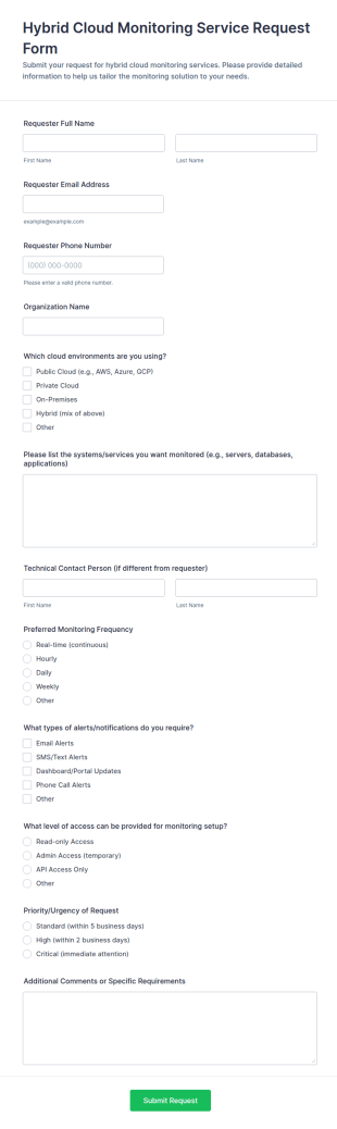 Hybrid Cloud Monitoring Service Request Form Template