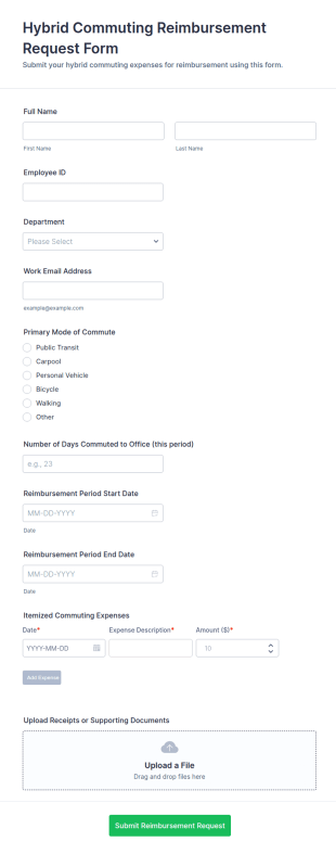 Hybrid Commuting Reimbursement Request Form Template