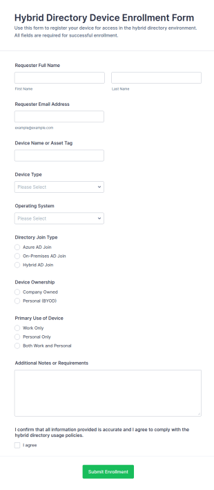 Hybrid Directory Device Enrollment Form Template