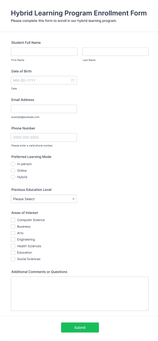 Hybrid Learning Program Enrollment Form Template