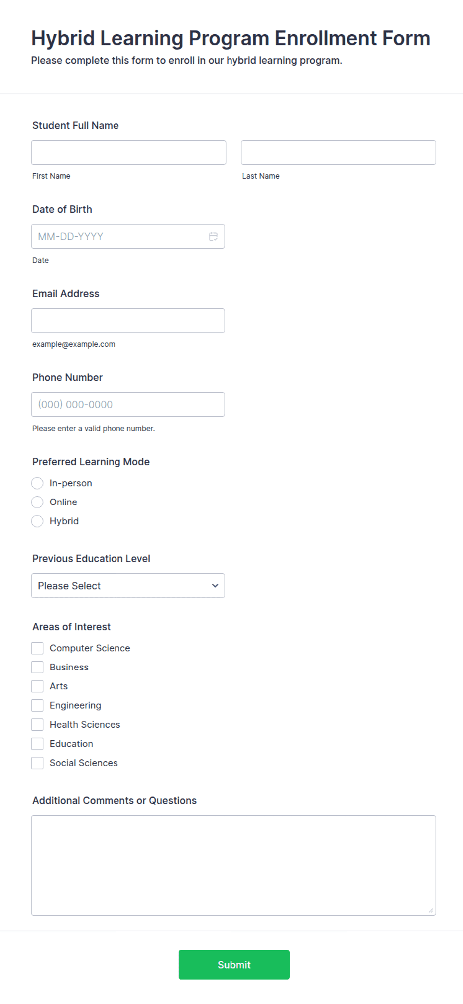 Matrix Elearning Application Form Hybrid Learning Program Enrollment Form Template | Jotform