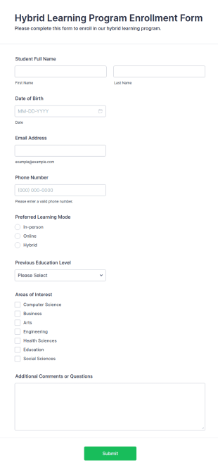 Hybrid Learning Program Enrollment Form Template