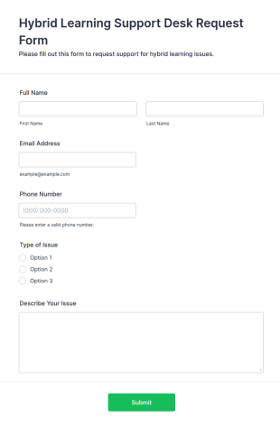 Hybrid Learning Support Desk Request Form Template