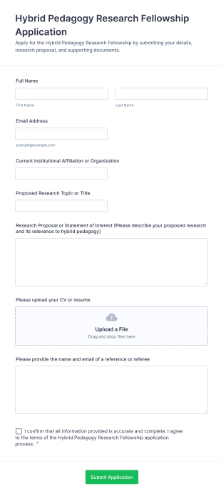 Hybrid Pedagogy Research Fellowship Application Form Template