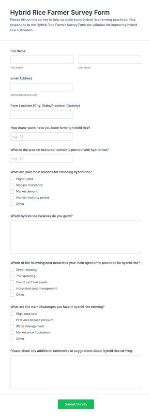 Hybrid Rice Farmer Survey Form Template
