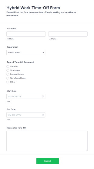Hybrid Work Time Off Form Template