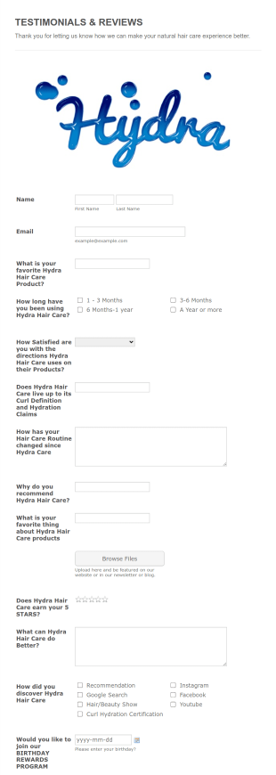 Hydra Hair Care Form Template