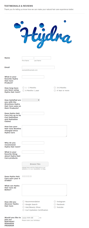 Hydra Hair Care Form Template
