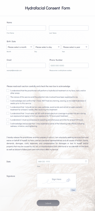 Hydrafacial Consent Form Template