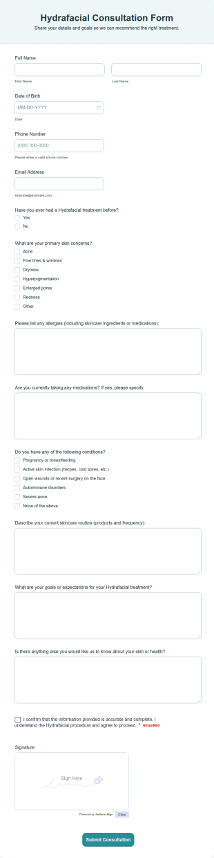 Hydrafacial Consultation Form Template