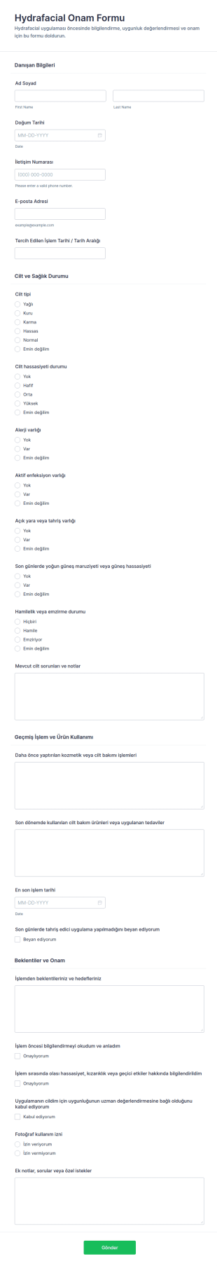 Hydrafacial Rızası Anketi Form Şablonu