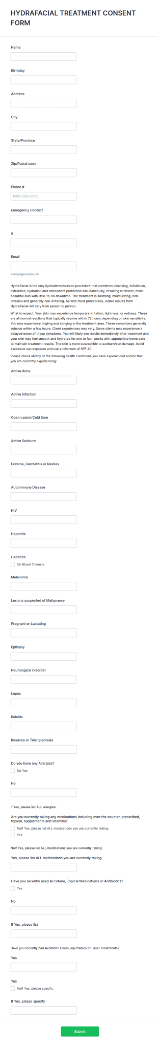 Hydrafacial Treatment Consent Form Template