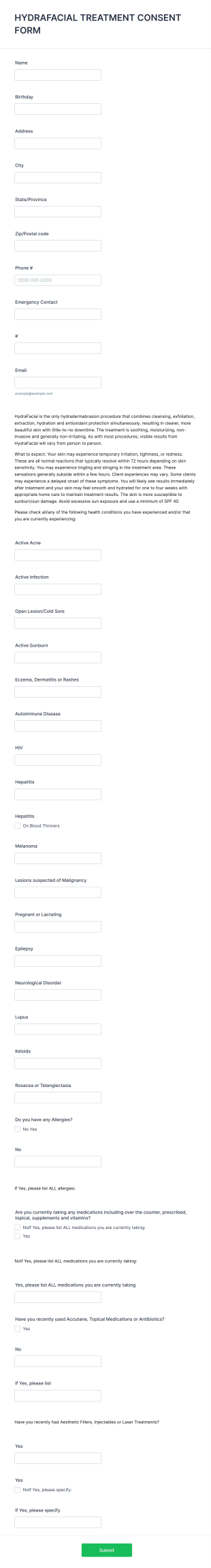 Hydrafacial Treatment Consent Form Template