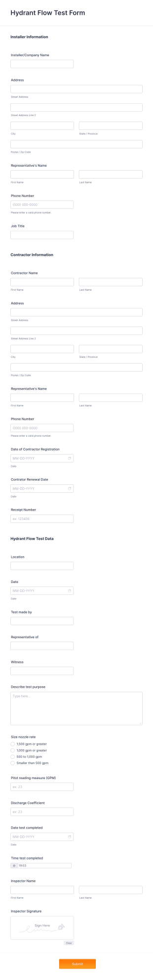 Hydrant Flow Test Form Form Template