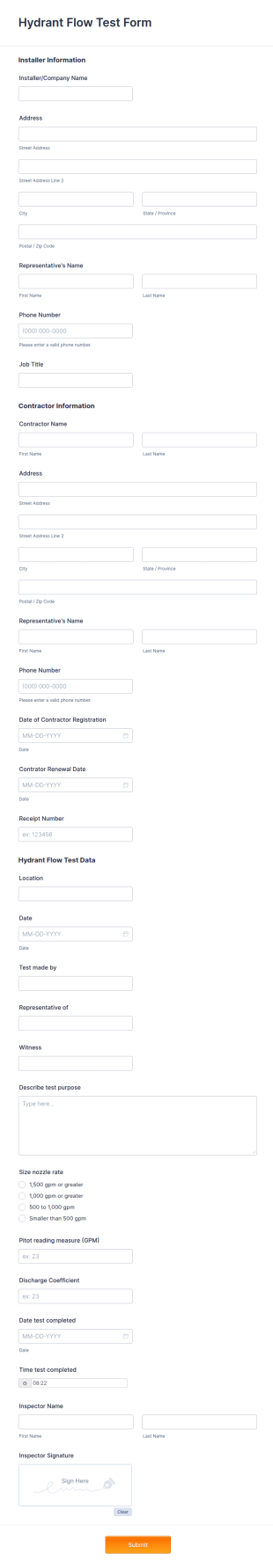 Hydrant Flow Test Form Template