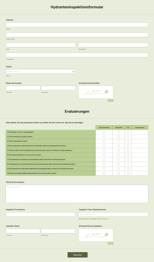 Hydranteninspektionsformular Form Template