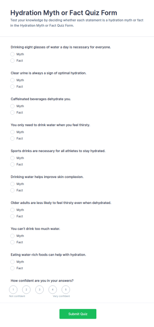 Hydration Myth Or Fact Quiz Form Template