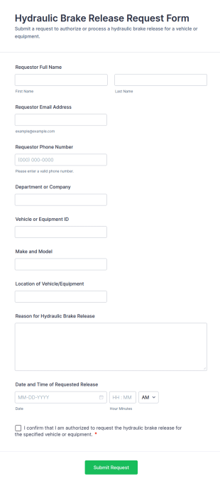 Hydraulic Brake Release Request Form Template