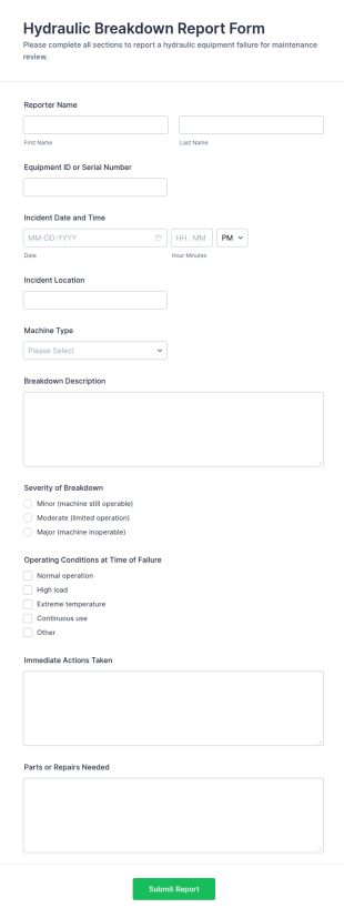 Hydraulic Breakdown Report Form Template
