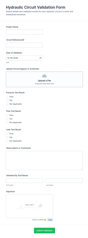 Hydraulic Circuit Validation Form Template