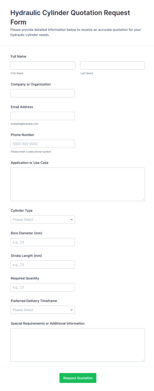Hydraulic Cylinder Quotation Request Form Template