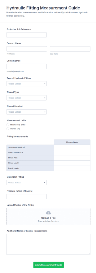 Hydraulic Fitting Measurement Guide Form Template