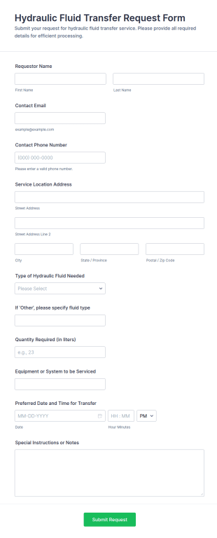 Hydraulic Fluid Transfer Request Form Template