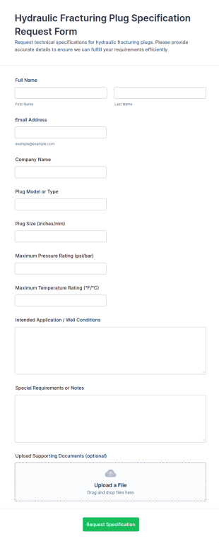 Hydraulic Fracturing Plug Specification Request Form Template
