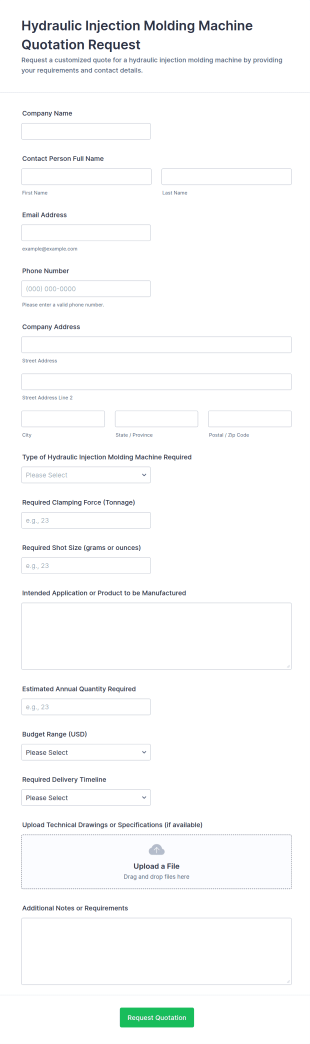 Hydraulic Injection Molding Machine Quotation Request Form Template