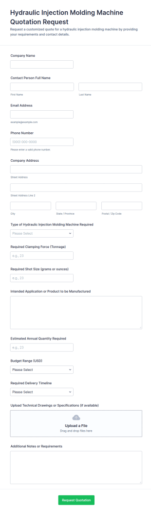 Hydraulic Injection Molding Machine Quotation Request Form Template