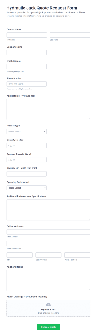 Hydraulic Jack Quote Request Form Template