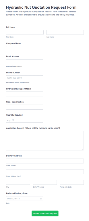 Hydraulic Nut Quotation Request Form Template