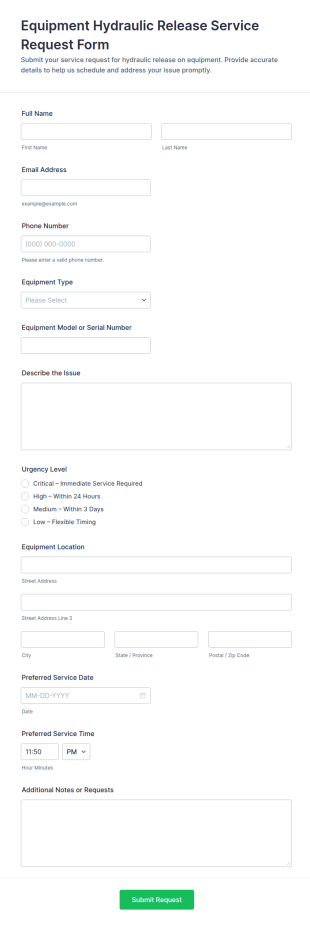 Hydraulic Release Service Request Form Template