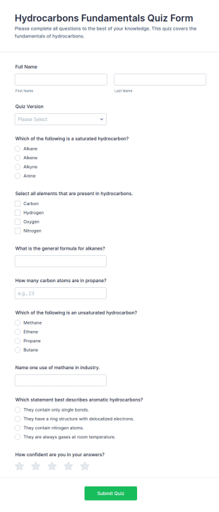 Hydrocarbons Fundamentals Quiz Form Template