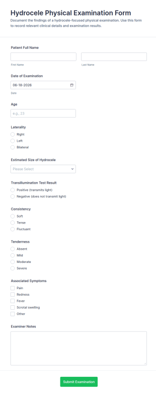 Hydrocele Physical Examination Form Template