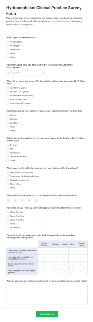 Hydrocephalus Clinical Practice Survey Form Template