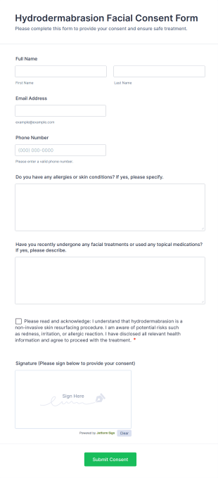 Hydrodermabrasion Facial Consent Form Template