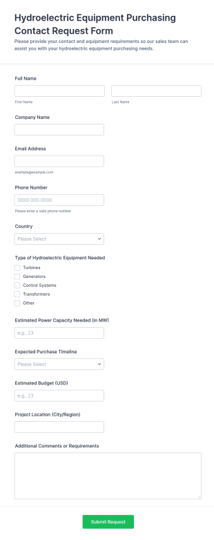 Hydroelectric Equipment Purchasing Contact Request Form Template