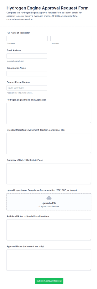 Hydrogen Engine Approval Request Form Template