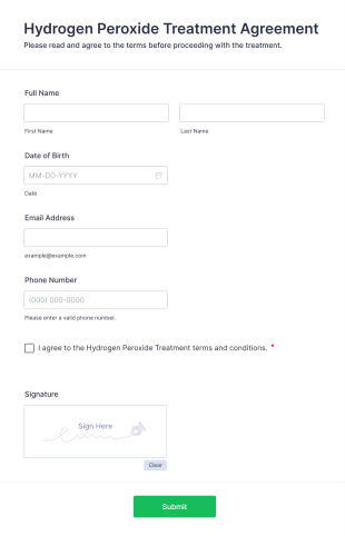 Hydrogen Peroxide Treatment Agreement Form Template