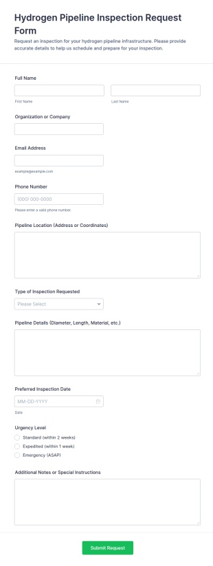 Hydrogen Pipeline Inspection Request Form Template