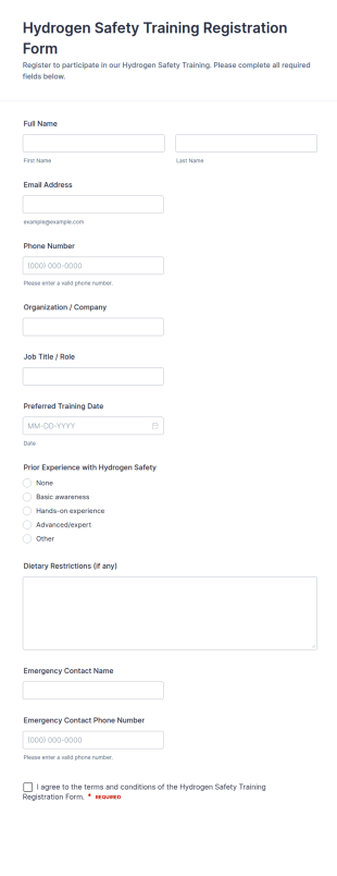 Hydrogen Safety Training Registration Form Template