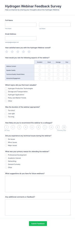 Hydrogen Webinar Feedback Survey Form Template