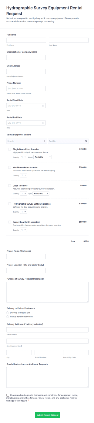 Hydrographic Survey Equipment Rental Request Form Template