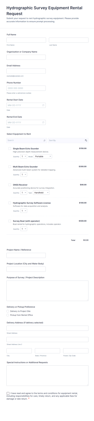 Hydrographic Survey Equipment Rental Request Form Template