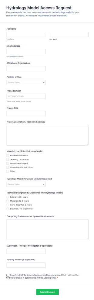 Hydrology Model Access Request Form Template